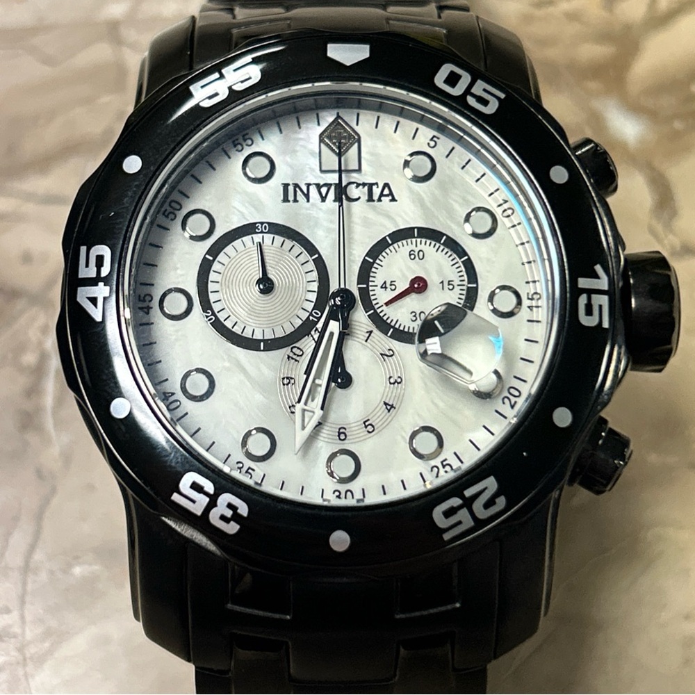 Invicta Men's Pro Diver SCUBA Chronograph 48mm Black MOP Dial Watch Need Battery